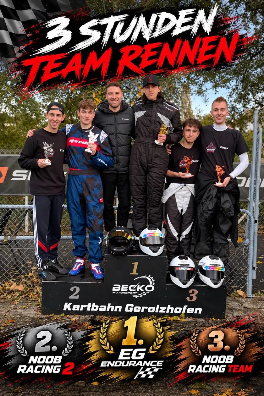 Siegerehrung des 3-Stunden-Teamrennens: EG Endurance vor Noob Racing 2 und dem Schwesterteam Noob Racing Team